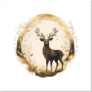 gold deer Posters and Art